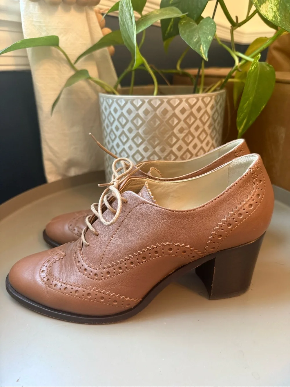 Hobbs London 7 Lace-Up Wingtip Oxford Block Heel Retro Vintage Style Office Boho